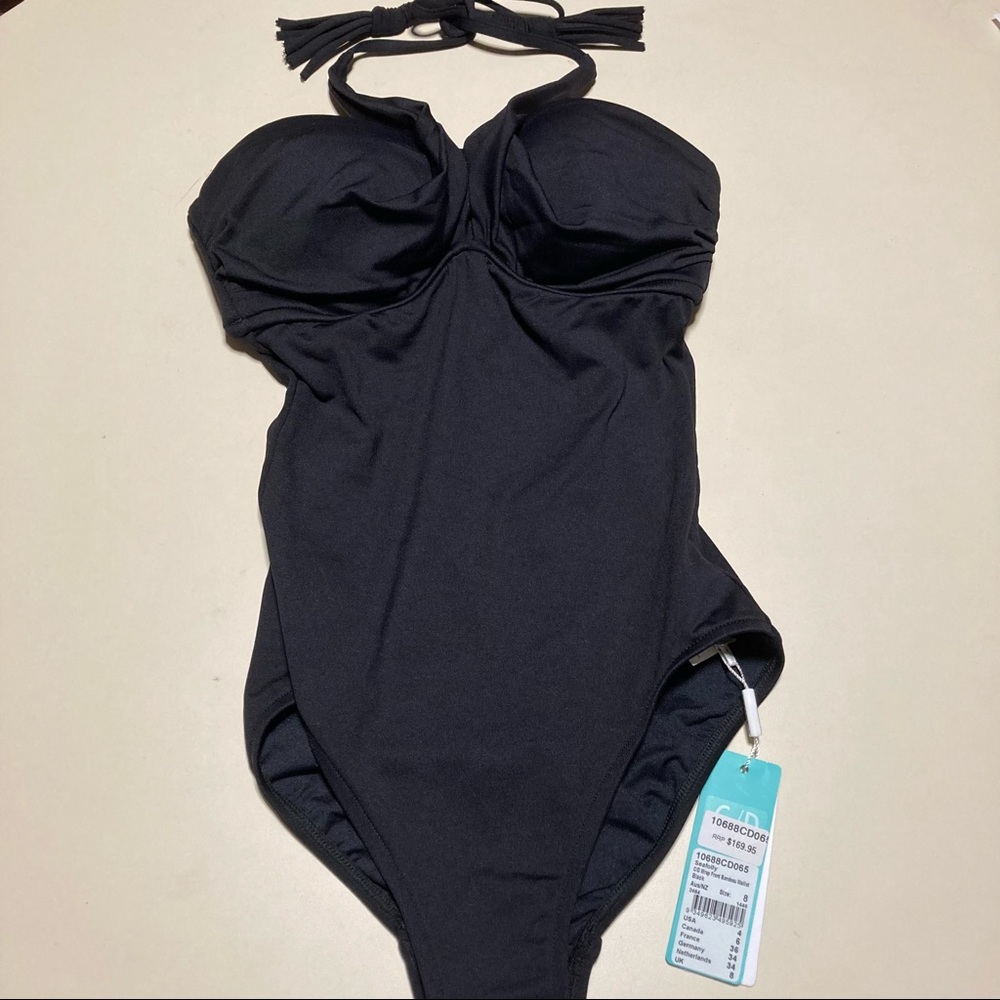 Seafolly Australia Swimsuit One Piece Black Swim Bathing Beach Cruise Vacation